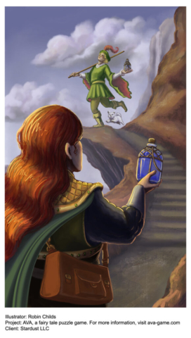 Tarot card of The Fool for the fairy tale puzzle game AVA by Stardust LLC.
