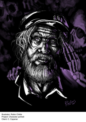 Horror, character portrait, vampire sea captain haunted by ghosts